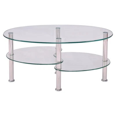 Topbuy Oval Dining Table Tempered Glass Top Tea Table Chrome Base Living Room - Image 1 of 4