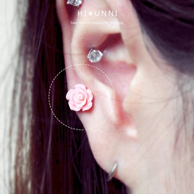 16g Rose cartilage earrings, tragus helix conch ear stud jewelry piercing, 1pc - Image 1 of 4