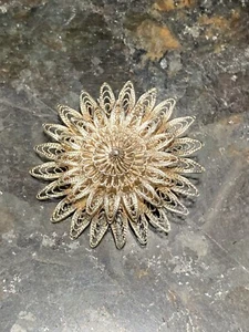 Vintage Silver (800) Filigransilber/Filigree Brooch Pin Sunflower Thailand - Picture 1 of 8