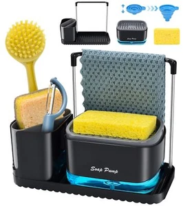 Kitchen Soap Dispenser Set with Tray and Sponge Holder, Sink Caddy Organizer ... - Picture 1 of 7