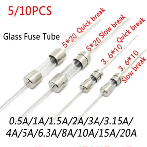 Tubo fusibile vetro 250 V 0,5 A~20 A 3,6x10 mm 5x20 mm con filo rottura rapida rottura lenta - Foto 1 di 5
