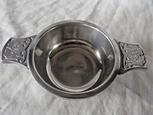 Vintage Small Hand Made Scottish Pewter Quaich with Celtic  Design Handles  - Picture 1 of 5