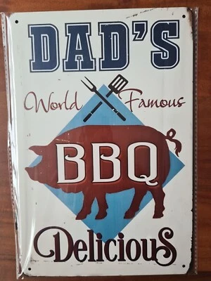 Dad's World Famous BBQ Grill Sign Man Cave Bar Retro Garage Mechanic Vintage Tin - image 1 of 2