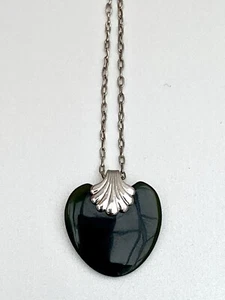 Kordes & Lichtenfels Silver Necklace & Black Green Jadeite Heart Pendant 52cm - Picture 1 of 12