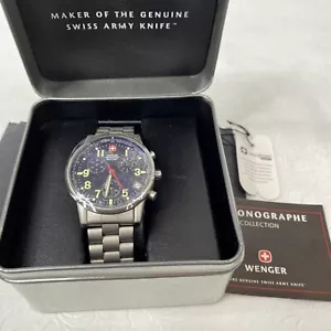 Wenger Swiss Military Chronograph Quartz Watch 7072X Navy Face New Battery Box - Picture 1 of 13