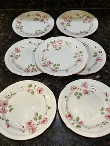 Vintage Gibson "Sweet Affection" bread plates 7" white pink roses - Picture 1 of 4
