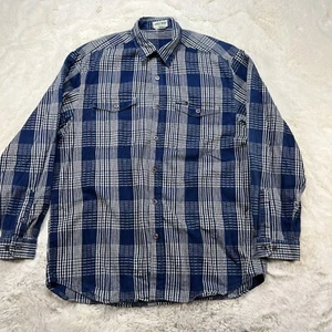 Guess Jeans Mens Large Blue Long Sleeve Seersucker Plaid Button Up Shirt - Picture 1 of 17