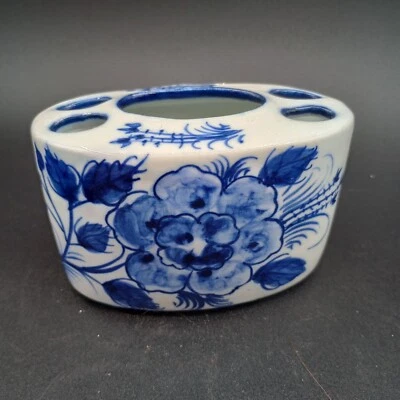 Organizador de escritorio organizador de cerámica floral soporte para cepillo de dientes azul boho  Foto 1 de 4