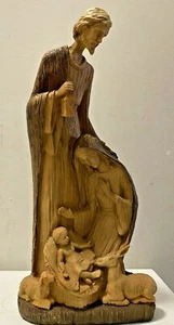 18" Brown Statue carved Like of Jesus Mary Joseph Lamb and Donkey 8 3/4 Wide - Picture 1 of 7