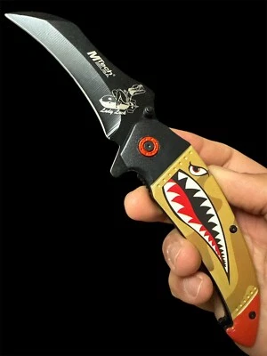 Navaja de Bolsillo 8.25" MTech Bronceada Boca de Tiburón Asistente, Hoja de Carey Negra 0TN Foto 1 de 4