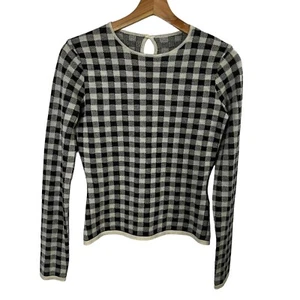 Christian Dior Black White Plaid Long sleeve Sweater Women's Knit top Sz 8 - Picture 1 of 5