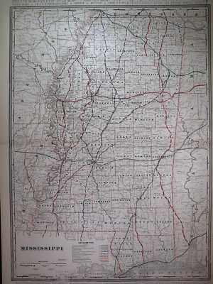 Antiguo mapa ferroviario Cram's Atlas de 1892 ~ Mississippi ~ (XLG17x25) - #388 Foto 1 de 3