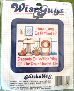 Dimensions Stitchables Wise Guys Cross Stitch Kit #7705 How Long is a Minute? - Picture 1 of 2