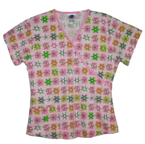 Landau FX Pink Snowflake Medical Scrub Top Size 0/1 XS Style 8172 - Picture 1 of 7
