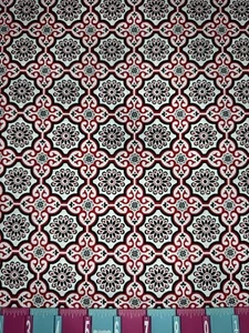 Black White Red Blossom Lattice Cotton Fabric By The Yard - Picture 1 of 2