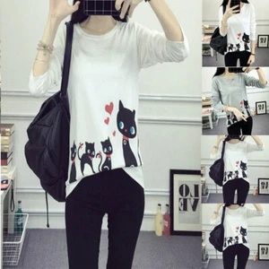 Mujeres Mangas Largas Gato Estampado Blusa Damas Otoño Camiseta Camiseta Suelta Informal Prendas para el torso - Imagen 1 de 15