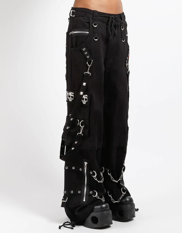 Men New Skull Black Punk Rock Gothic Style Trouser with black Straps 100% cotton - Image 1 of 3