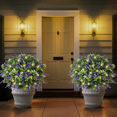 Bola Topiaria de Boj Lavanda Artificial con Luces LED, 23.6"" Artificial S... Foto 1 de 4