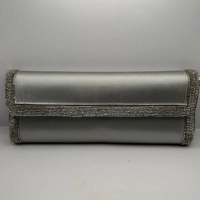 Vintage Preston & York Clutch - Silver Beaded Evening Bag - 100% Acetate Satin - Image 1 of 4