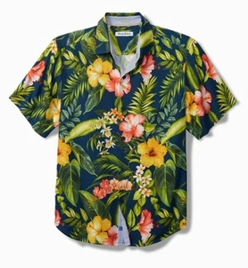 Neu mit Etikett Tommy Bahama Herren LARGE Midnight Hibiskus Seide Camp Hemd Island marineblau $ 148 - Bild 1 von 8