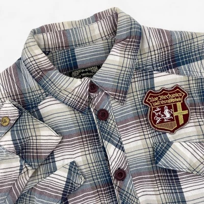 Live Mechanics 法兰绒衬衫 2XL 刺绣布贴格子纽扣男装 — 第 1/4 张图片