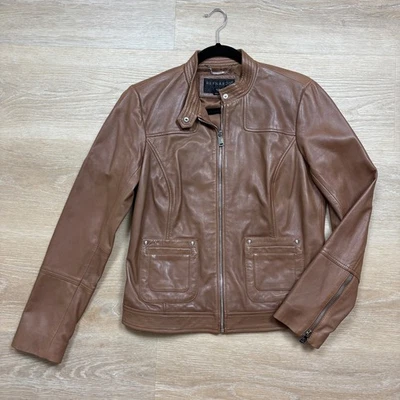 Bernardo Leather Motorcycle Biker Jacket Women's M Color Brown - Image 1 of 4