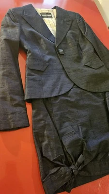 100% Dupioni 真丝 Emporio Armani 套装女式意大利 40 码黑色和蓝色 — 第 1/4 张图片