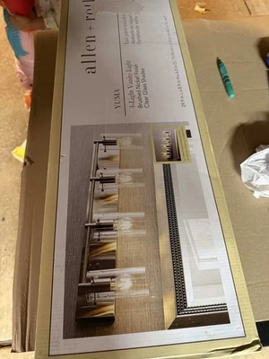 Barra de luz de tocador de níquel cepillado Allen + Roth Yuma 4 luces 29,94 pulgadas - Nueva Foto 1 de 3