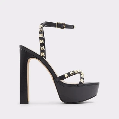 Sandalias de tacón Geegully by ALDO negras de cuero REAL plataforma con tachuelas de 6,25", talla 8,5 Foto 1 de 4