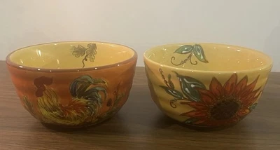 Maxcera Cuencos de Cerámica, Juego de 2 Naranja Gallo Girasol 6” Sopa/Servición/Cereal Foto 1 de 4