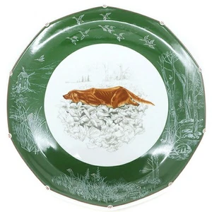 HERMES Chass Green Dog Plate Porcelain Green Golden Retriever Large Plate - Picture 1 of 6
