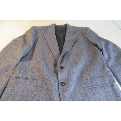 Towncraft Suit Coat Herringbone 100% Wool Dark Gray Mens 46R - Image 1 of 4