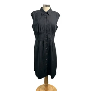 Theory Sleeveless Cotton Stretch Spandex Buttoned Down Black Shirt Dress Sz.12 - Picture 1 of 13