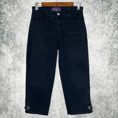 NYDJ Mujer Estrás Embellecido Adelgazante Capri Jeans Talla 8 Elástico Negro Foto 1 de 4
