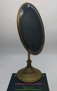 Vintage Brass Oval Tabletop Vanity Shaving Mirror MCM Swivel Tilt - Picture 1 of 9