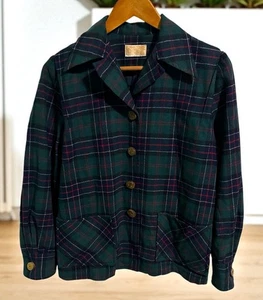 Vintage Pendleton Boys Wool Jacket Plaid Green Navy Red 1950s 60s Chore Coat USA - Picture 1 of 6