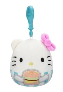 Squishmallows 3.5" Clip-On Hello Kitty Holding Hamburger - Picture 1 of 1