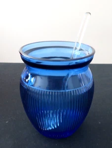 Depression Hazel Atlas Cobalt Blue Fine Rib Marmalade W/Spoon Exc Cond 1930-40's - Picture 1 of 11