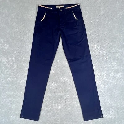 Pantalones Burberry Mujer 28 Azul Marino Cuadros Nova Chino Botones Náuticos Vela Foto 1 de 4