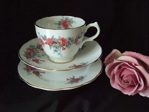 Platillo y plato vintage inglés Bone China Trio taza de té diseño floral rosa - Imagen 1 de 8