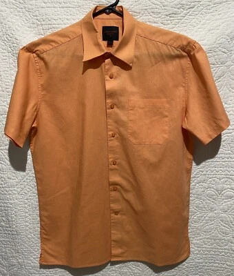 LINEA UOMO MODERN FIT Shirt Mens Orange Button Up S/S Linen Cotton Blend MEDIUM - Image 1 of 4
