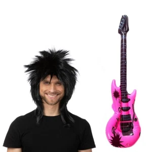 Rock Star Guitarist Fancy Dress Costume Outfit Instant Kit Inflatable Wig Party - Picture 1 of 1