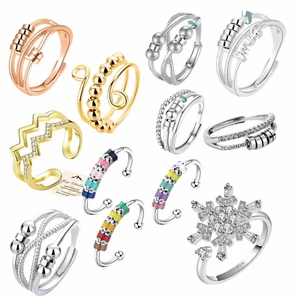 Anti Anxiety Fidget Ring Stress Relief Beads Spinner 925 Sterling Silver Rings - Picture 1 of 45