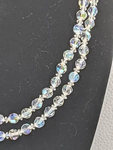 Collana Doppio Filo Perline Sfaccettate Cristallo Bianco Accenti Tono Oro Vintage - Foto 1 di 6