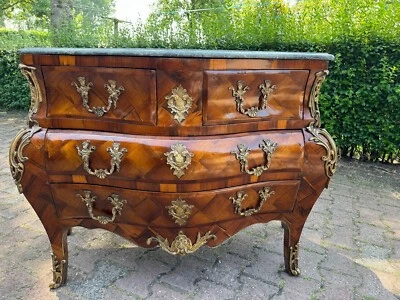 Commode Louis XVI Antique French 19th C Mahogany Marble Bronze Inlay Chest - Image 1 of 4