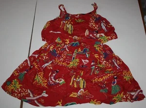 Used Ralph Lauren Girls Dress size 7 year Tropical Print Red Viscose Aloha - Picture 1 of 3