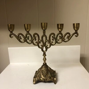 Hanukkah Menorah Jewish Judaica Israel Vintage Brass Chanukah Candle Holder - Picture 1 of 11