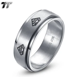 TT 8mm Brushed Stainless Steel Superman Spin Band Ring Size 6-15 (R45) NEW - Picture 1 of 1