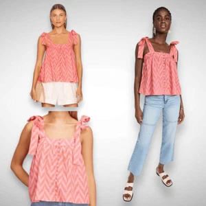 Camiseta sin mangas Ulla Johnson Iris en buganvillas talla 6 lazo hombro Chevron popelina boho - Imagen 1 de 9