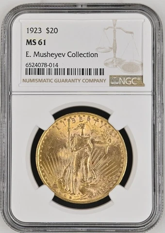 1923 $20 Saint-Gaudens Gold   NGC MS 61 #204 Cover